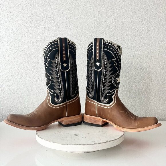 Lane RODEO HOUSTON Mens Cowboy Boots 9.5 Brown Leather Western Blunt Toe - Picture 9 of 14